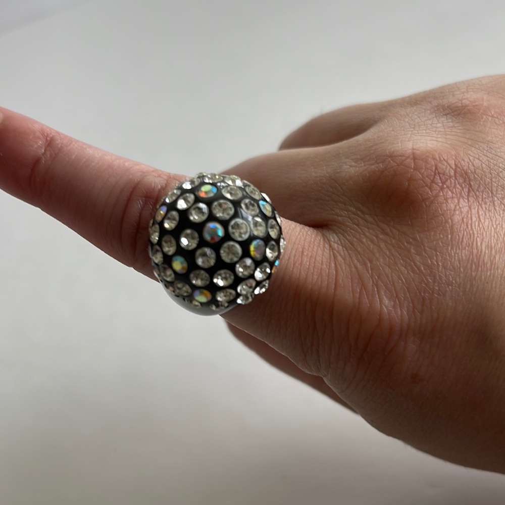 Black Dome Iridescent Rhinestone ring